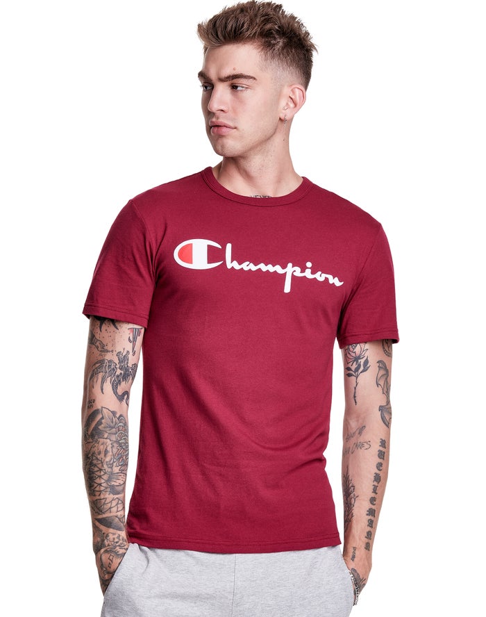 Champion Herre T-Shirts MørkeRød - Lightweight Script Logo - Danmark QKE-614729